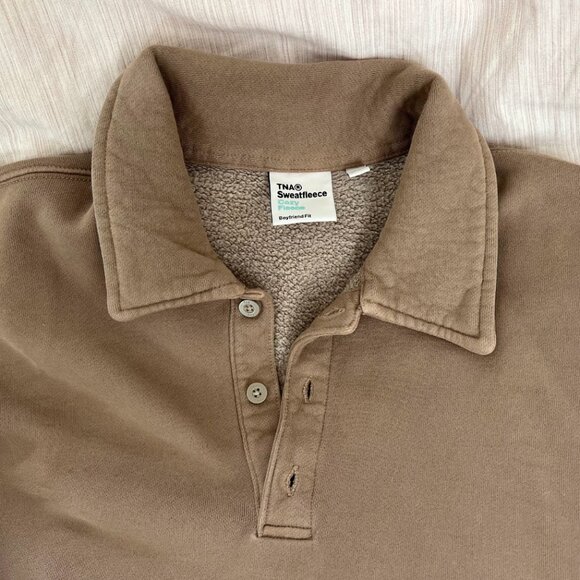 Aritzia TNA Cozy Fleece Boyfriend Fit Button Collar Pullover Medium - Picture 2 of 7